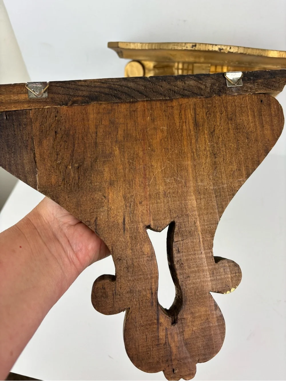 Vintage Wood Wall Bracket Shelf Pair (2) Ornate Carved-Painted Gold